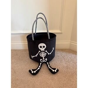 Halloween Skeleton Treat Bag Candy Pail Bucket Basket Decor Black White